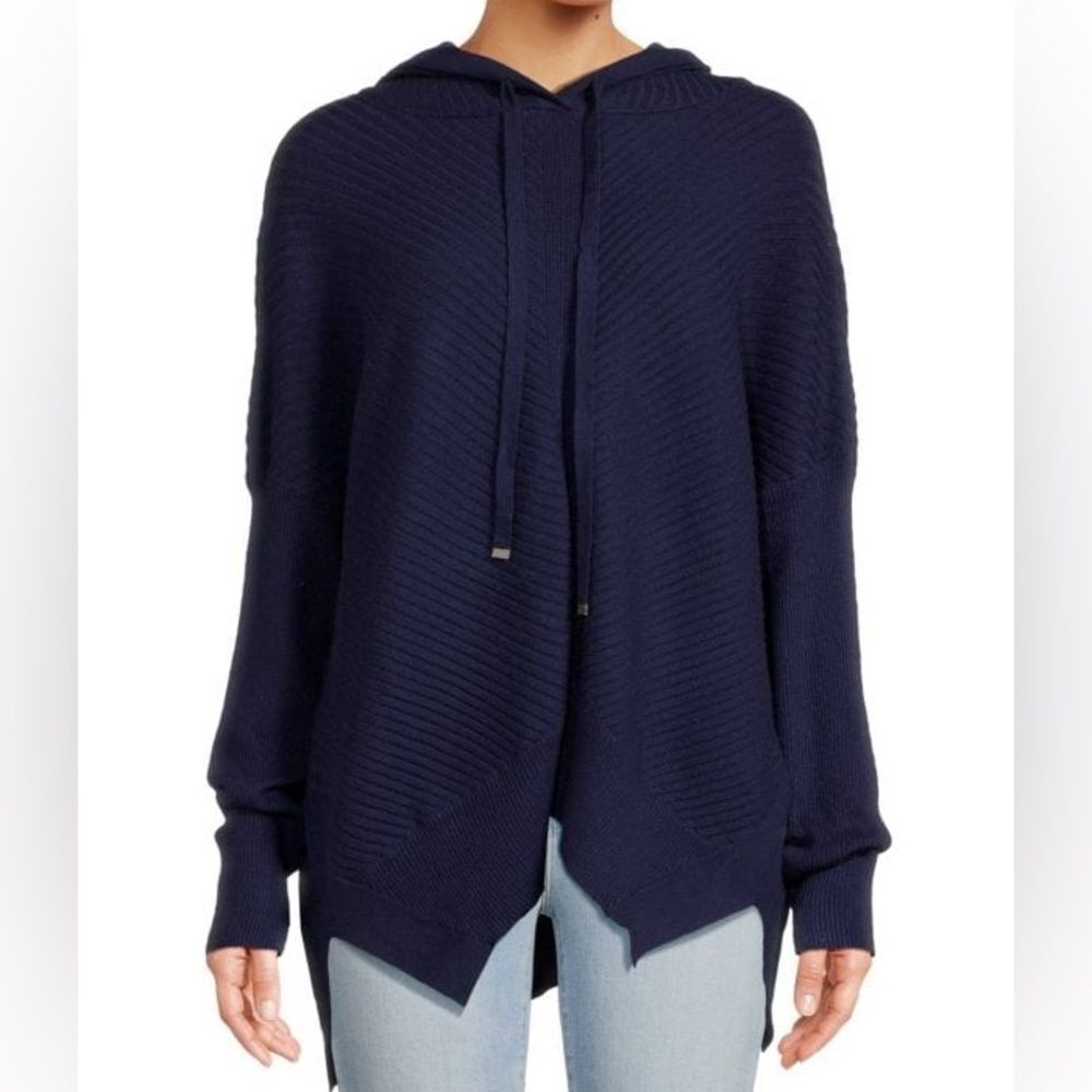 NWT Stitchdrop Camille oversized  Pullover French Navy Hooded Ribbed Sweater med